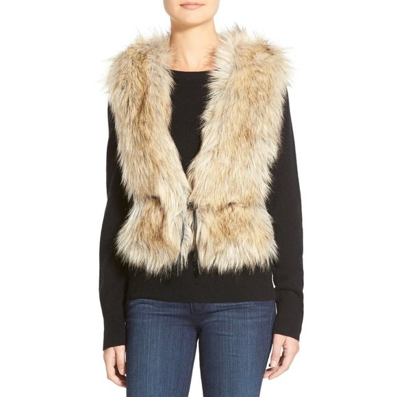 🆕 DENA Tweed and Faux Fur Vest Brown Beige Large - Picture 6 of 12